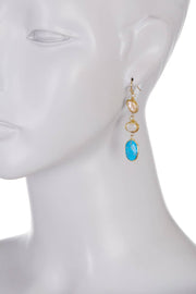 Stabilized Turquoise & Freshwater Pearl Drop Earrings - GF