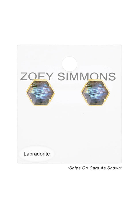 Labradorite Hexagon Post Earrings - GF