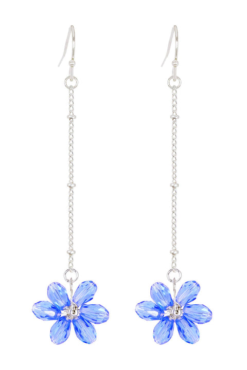 Tanzanite Austrian Crystal Flower Bloom Dangle Earrings - SF