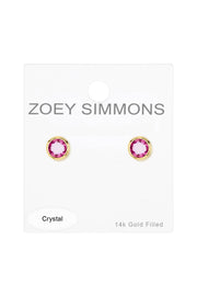 Raspberry Crystal 7mm Post Earrings In Gold - GF