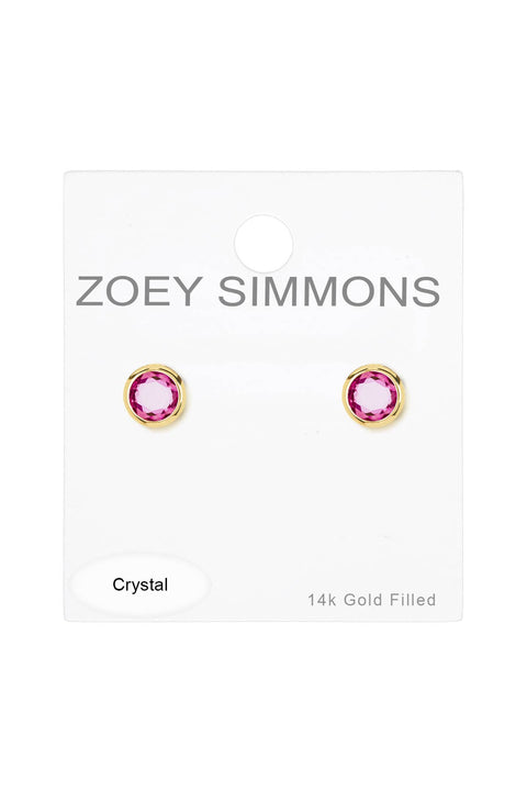 Raspberry Crystal 7mm Post Earrings In Gold - GF