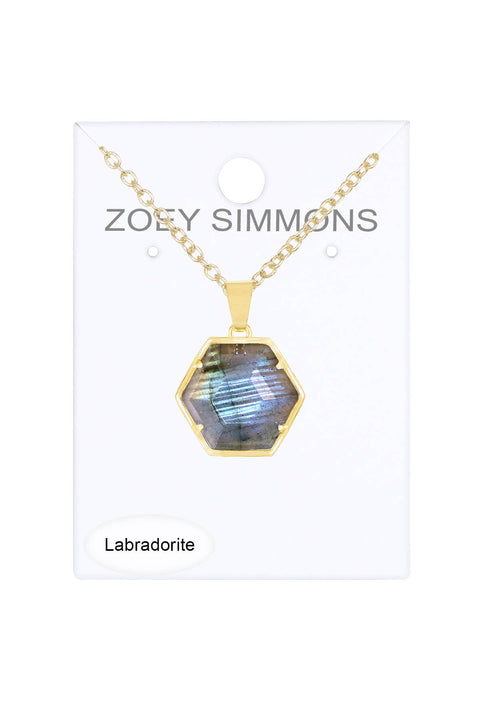 Labradorite Hexagon Pendant Necklace - GF