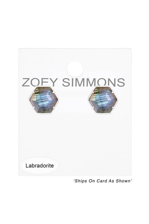 Labradorite Hexagon Post Earrings - SF