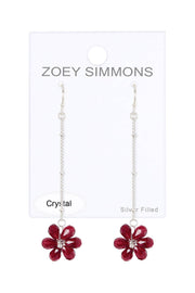 Red Austrian Crystal Flower Bloom Dangle Earrings - SF