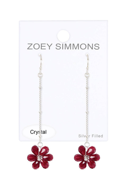 Red Austrian Crystal Flower Bloom Dangle Earrings - SF