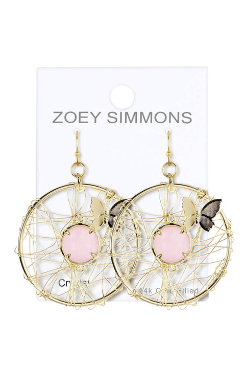Rose Crystal & Butterfly Dreamcatcher Drop Earrings - GF