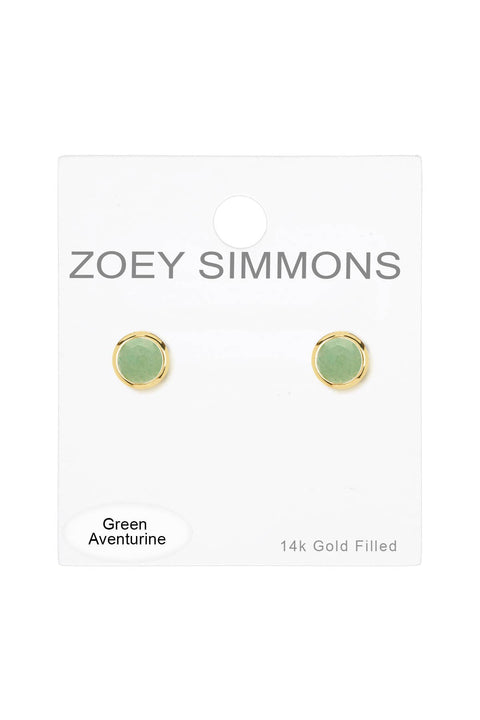Green Aventurine 7mm Post Earrings In Gold - GF