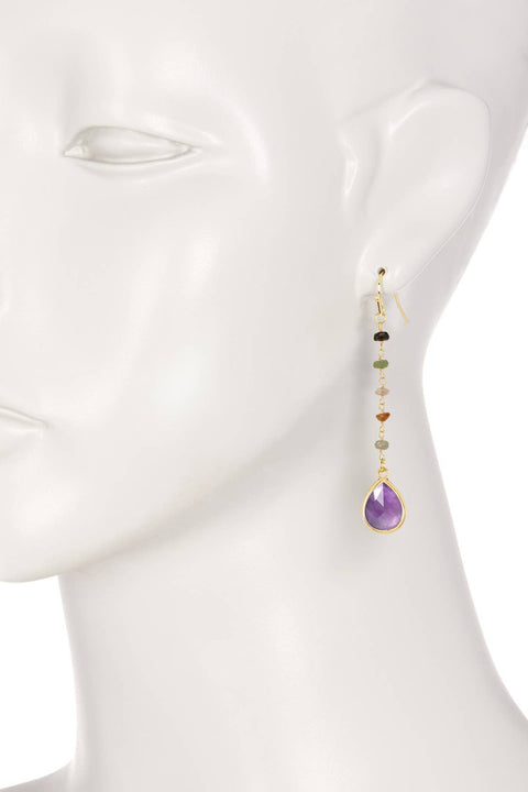Amethyst & Mixed Stone Drop Earrings - GF