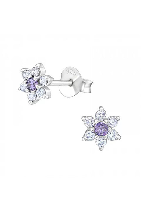 Sterling Silver Flower Ear Studs With Cubic Zirconia - SS