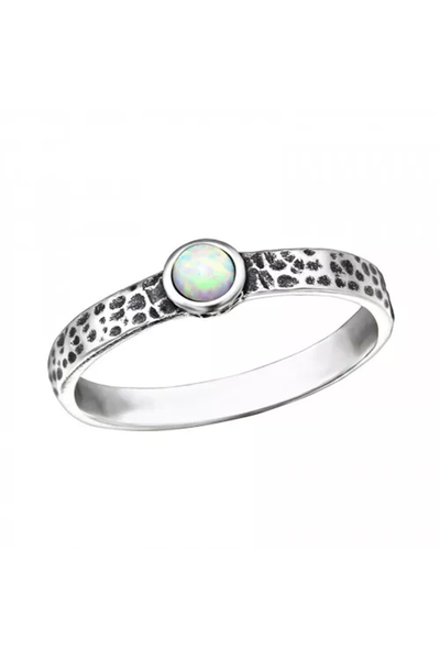Sterling Silver Oxidized Band Ring With Fire Snow Opal - SS