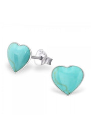 Sterling Silver Heart Ear Studs With Imitation Stone - SS