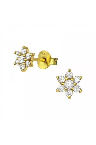 Sterling Silver Flower Ear Studs With Cubic Zirconia - VM