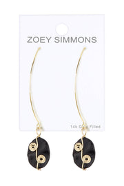 Black Agate Wrapped Stone Threader Earrings - GF