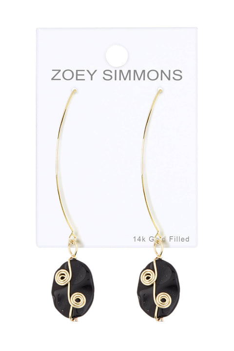 Black Agate Wrapped Stone Threader Earrings - GF