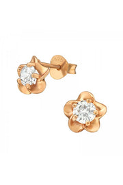 Sterling Silver Flower Ear Studs With Cubic Zirconia - RG