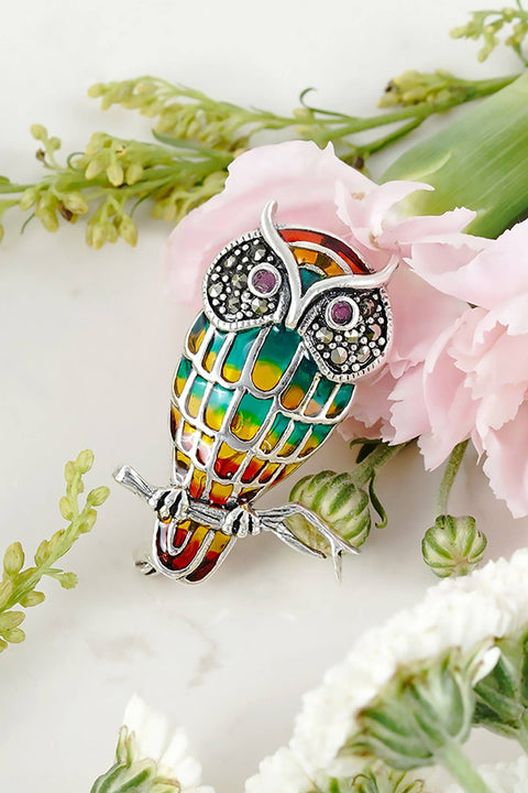 Sterling Silver & Marcasite Owl Brooch - SS