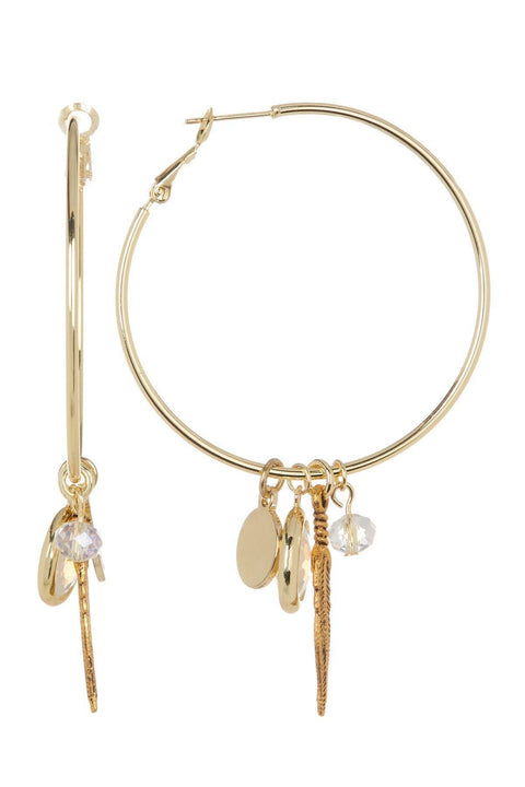 Feather & Moonstone Crystal Hoop Earrings - GF