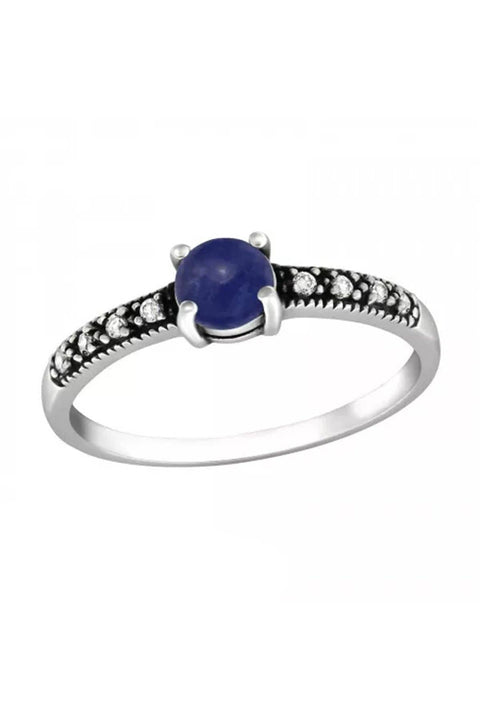 Sterling Silver Solitaire Ring With CZ and Sodalite - SS