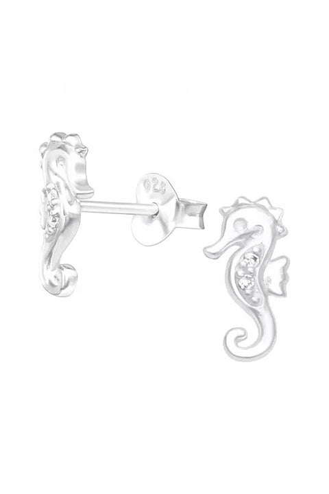 Sterling Silver Seahorse Ear Studs With Cubic Zirconia - SS