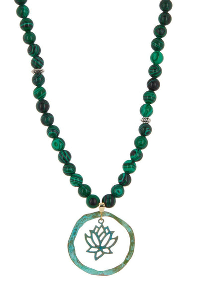 Malachite Beads Necklace & Patina Lotus - BR