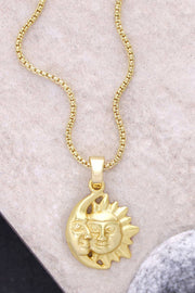 14k Gold Plated Sun & Moon Pendant Necklace - GF