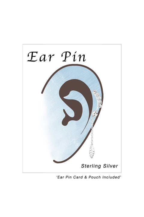 Sterling Silver Crystals & Hanging Leaf Ear Pin - SS