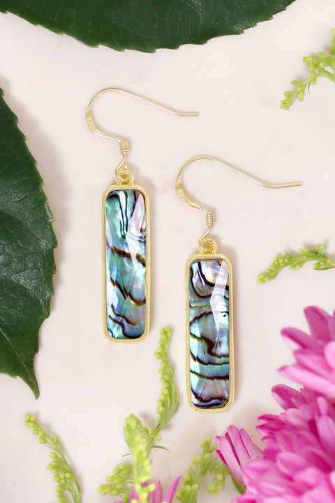 Abalone Quartz Rectangle Drop Earrings - GF