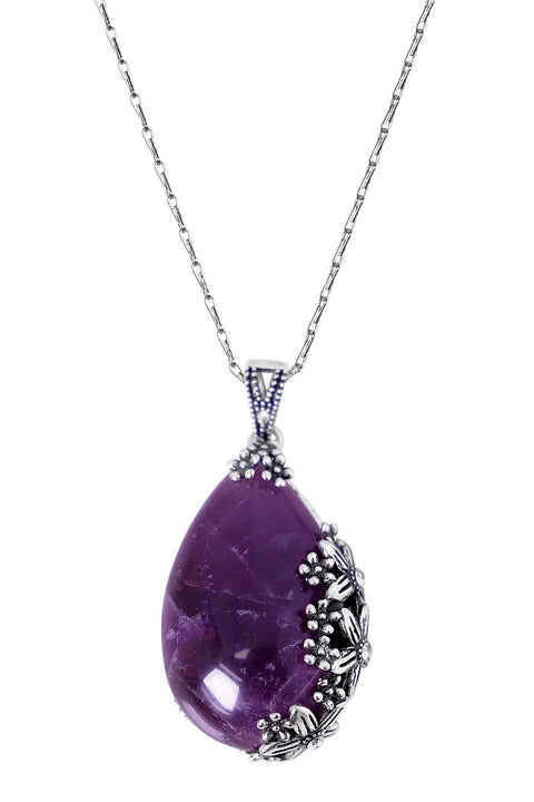 Amethyst Floral Pendant Necklace - SF