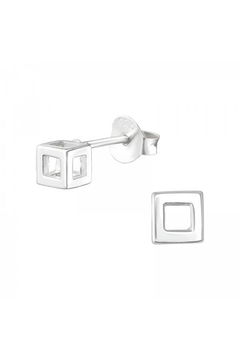 Sterling Silver Cube Ear Studs - SS
