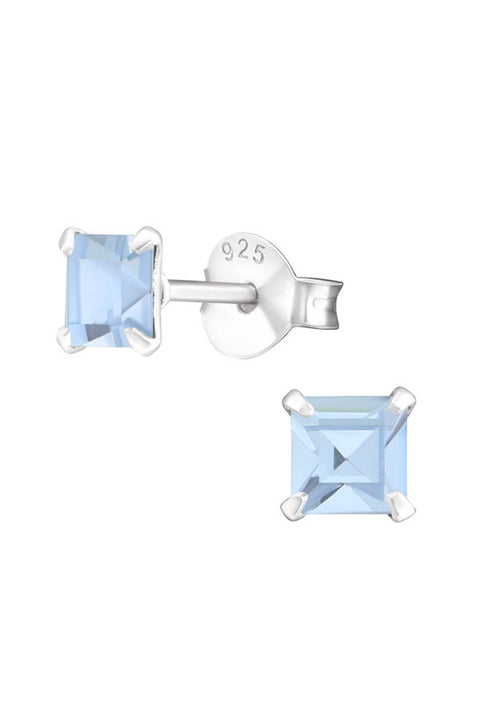 Sterling Silver Square 4mm Ear Studs With Crystals - SS