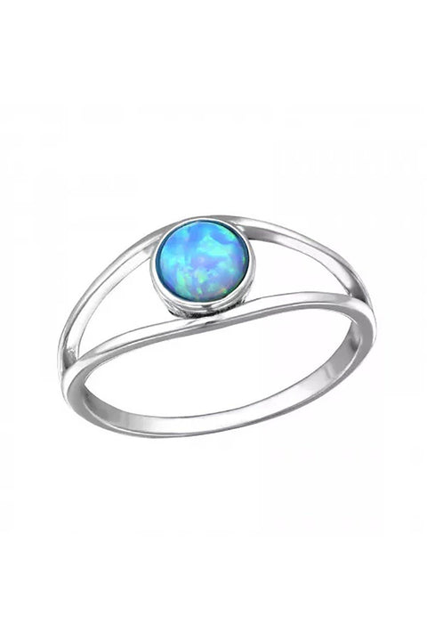 Sterling Silver Open Band Ring With Azure Opal - SS