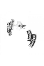 Sterling Silver Bars Ear Studs With Cubic Zirconia - SS