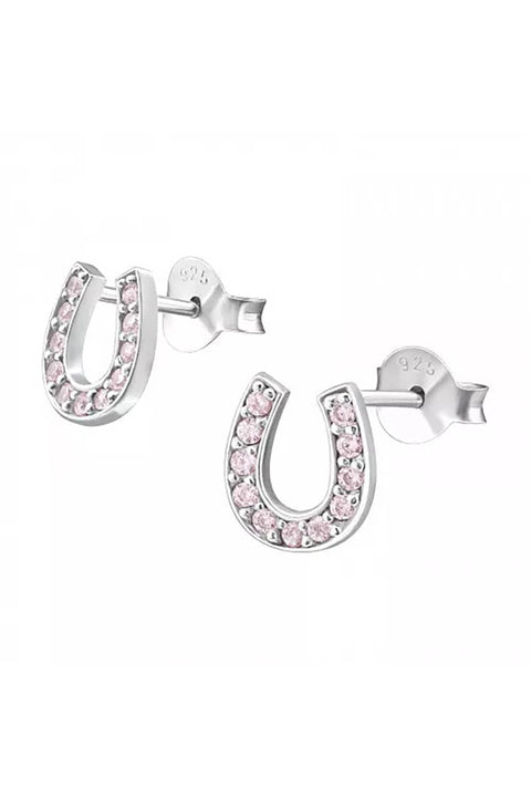 Sterling Silver Horseshoe Ear Studs With Cubic Zirconia - SS