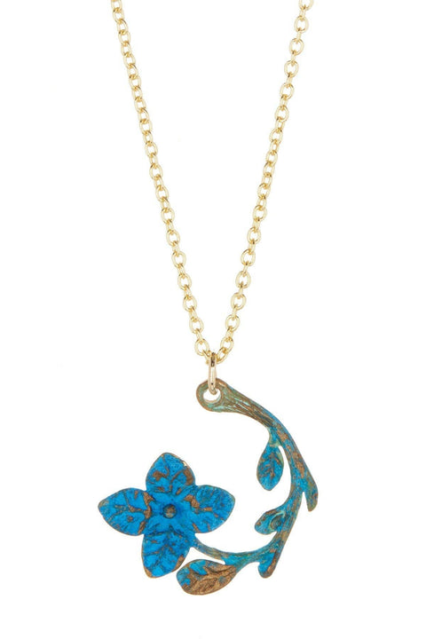 Natural Verdigris Patina Over Brass Dogwood Necklace - GF