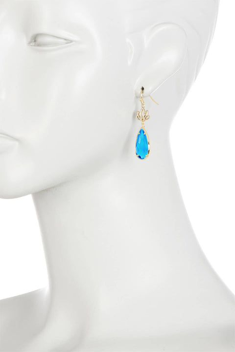 Swiss Blue Crystal & Lotus Drop Earrings - GF