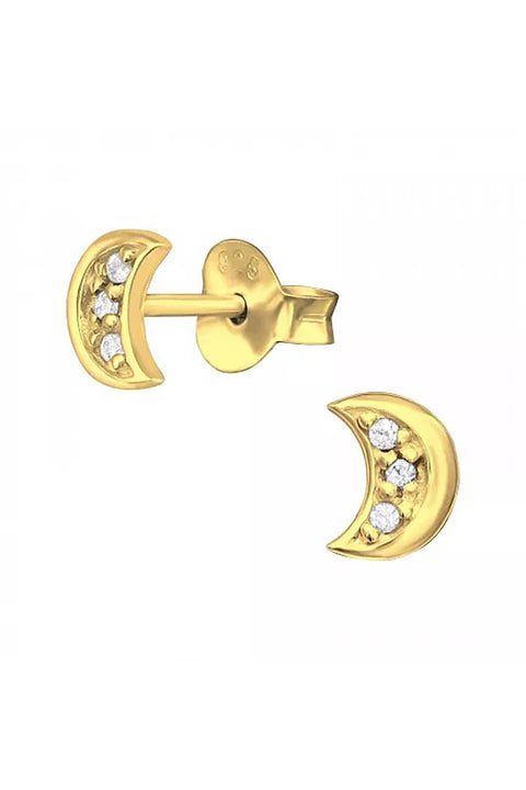 Sterling Silver Moon Ear Studs With Cubic Zirconia - VM