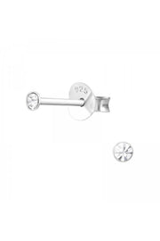 Sterling Silver Round 2mm Ear Studs With Crystals - SS