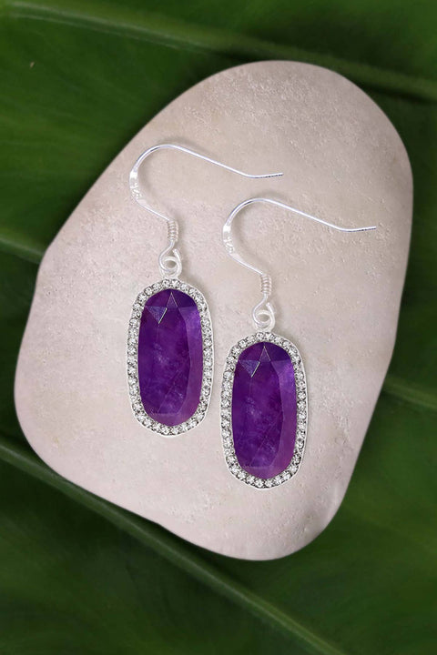 Amethyst Halo Drop Earrings - SF