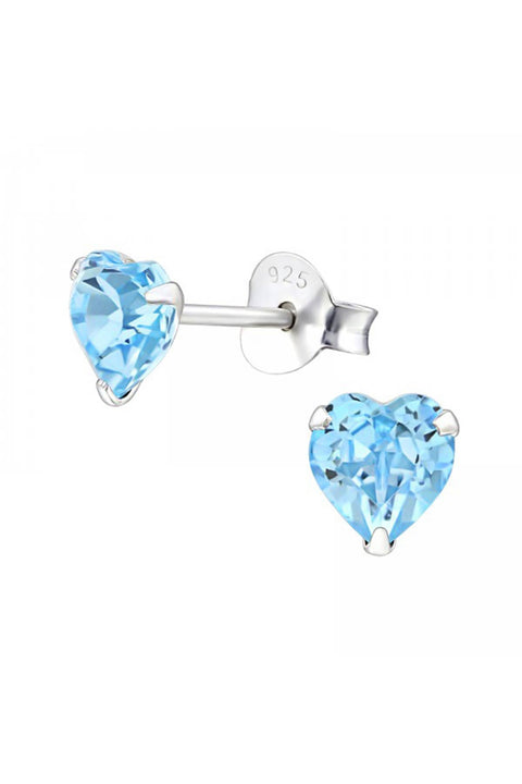 Sterling Silver Heart Ear Studs With Genuine Crystals - SS