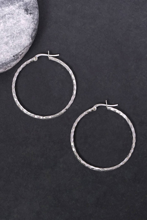Sterling Silver Hammered Hoop Earrings - SS