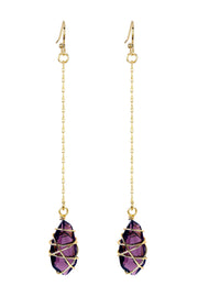 Lavender Crystal Wire Wrapped Dangle Earrings - GF