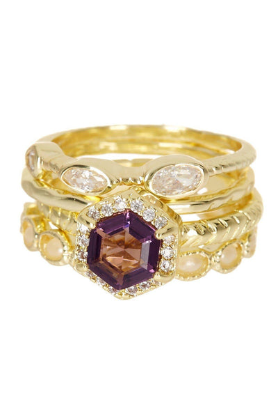 Lavender Crystal Stack Ring Set - GF