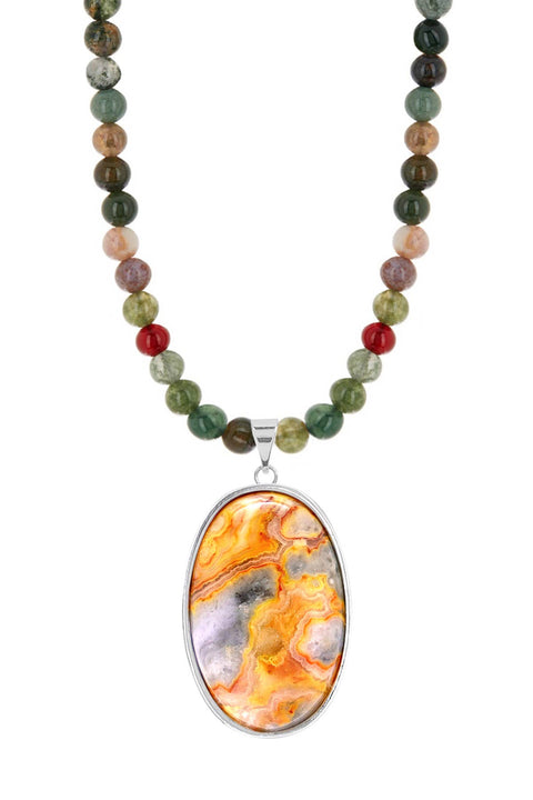 Mixed Jasper Beads Necklace With Crazy Lace Agate - SF