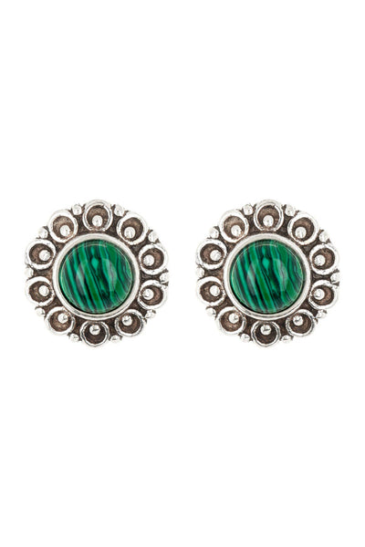 Sterling Silver Malachite Mandala Stud Earrings - SS