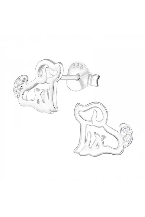 Sterling Silver Dog Ear Studs With Cubic Zirconia - SS