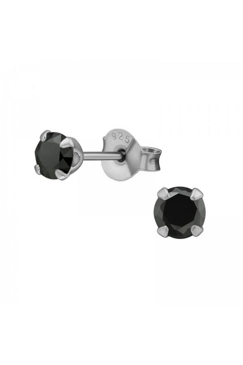 Sterling Silver Round 4mm Ear Studs With Crystal - SS