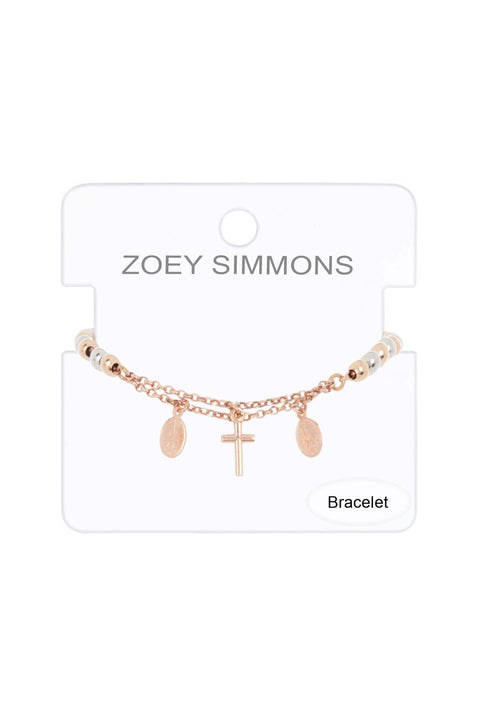 Sterling Silver With Rose Gold Plated Rosary Bracelet - SS