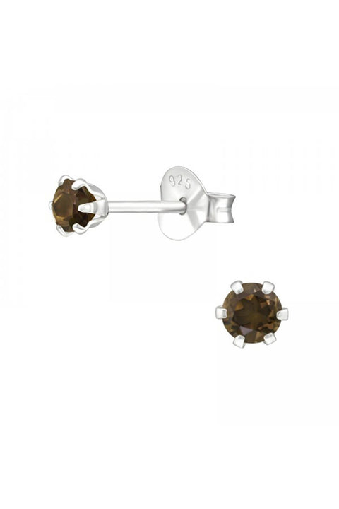 Sterling Silver Round 3mm Ear Studs With Semi Precious - SS