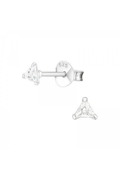 Sterling Silver Triangle 3mm Ear Studs With CZ - SS