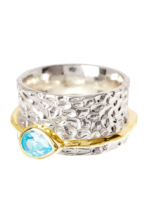 Blue CZ & Two-Tone Spinner Ring - SF